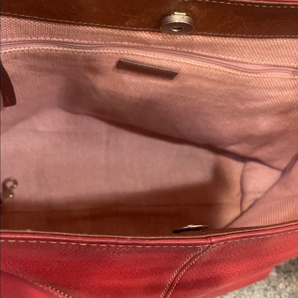 Dooney & Bourke Red Pebbled Leather Hobo with Braided Handle & Diagonal Zips Y2K